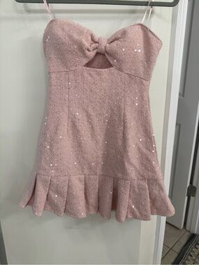 Windsor Pink Sequin Bow-Front Homecoming Dress-NWT